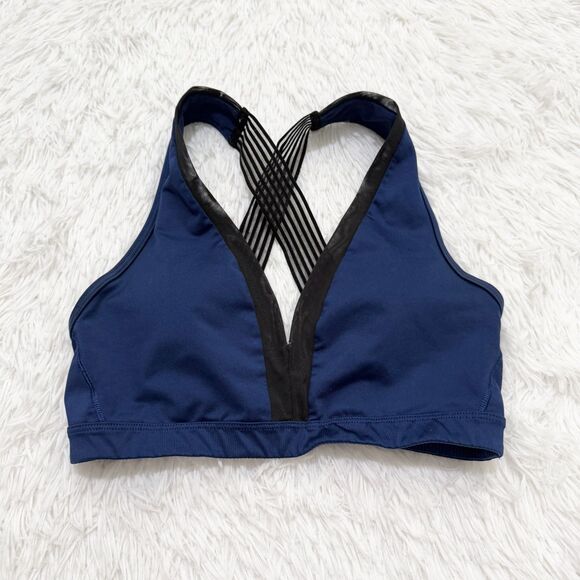 Women VSX Victoria’s Secret  Mesh Crisscross Sport Bra in Navy Blue Size Small - Picture 1 of 6